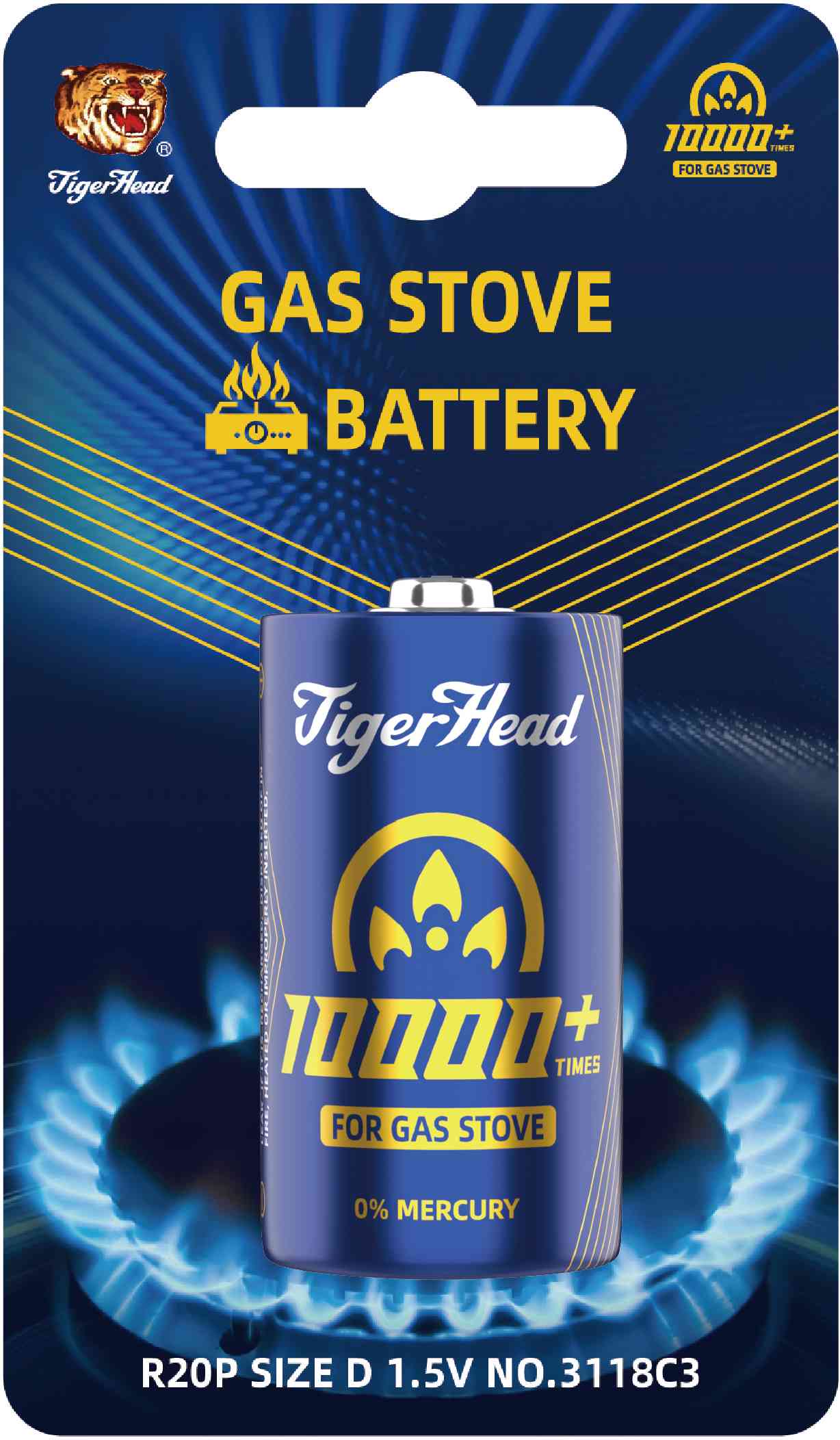 Pilas para estufa de gas Tiger Head, tamaño D, R20P